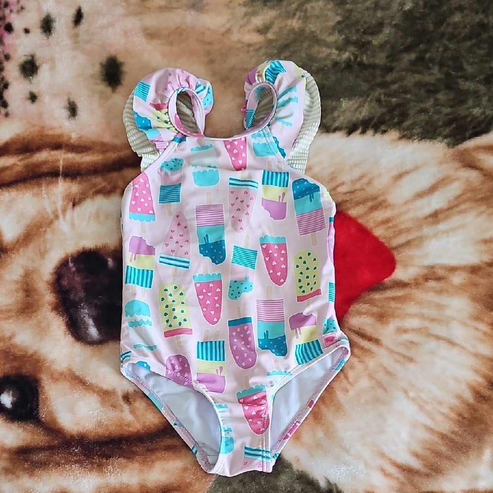 Ruffle Butts Pink Multi Popsicle Print One-Piece Swimsuit with Ruffles Size 4T